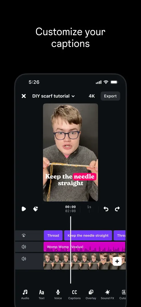 Edits App Store 截圖,顯示自動字幕剪片畫面