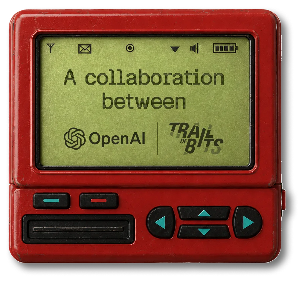 復古 pager 上面寫住 OpenAI 同 Trail of Bits 合作嘅 Patch the Planet 圖像
