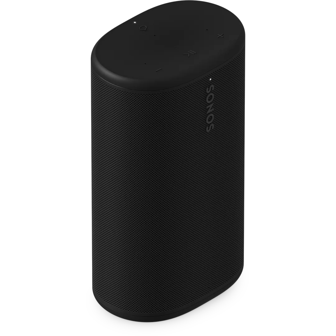 黑色 Sonos Play 產品圖,機身放喺充電底座附近