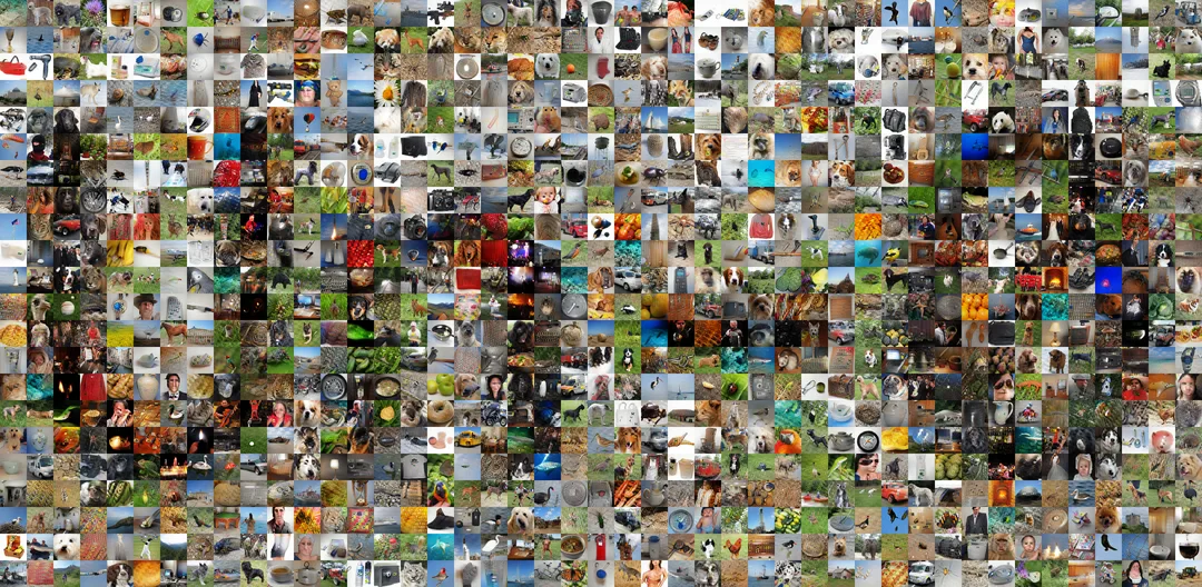Un-0 官方生成圖像拼圖，展示多個 ImageNet 類別嘅低解像輸出