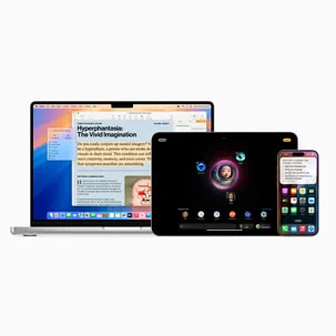Apple Intelligence 發布圖,展示 iPhone、iPad 同 Mac 上嘅 AI 功能畫面