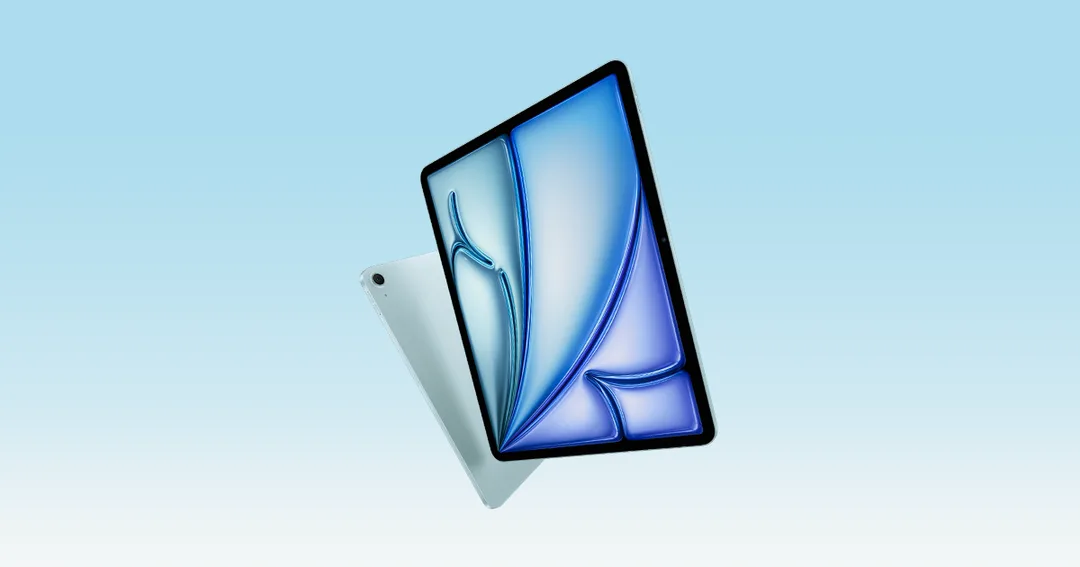 iPad Air 官方產品圖，多部 iPad Air 顯示唔同顏色同畫面