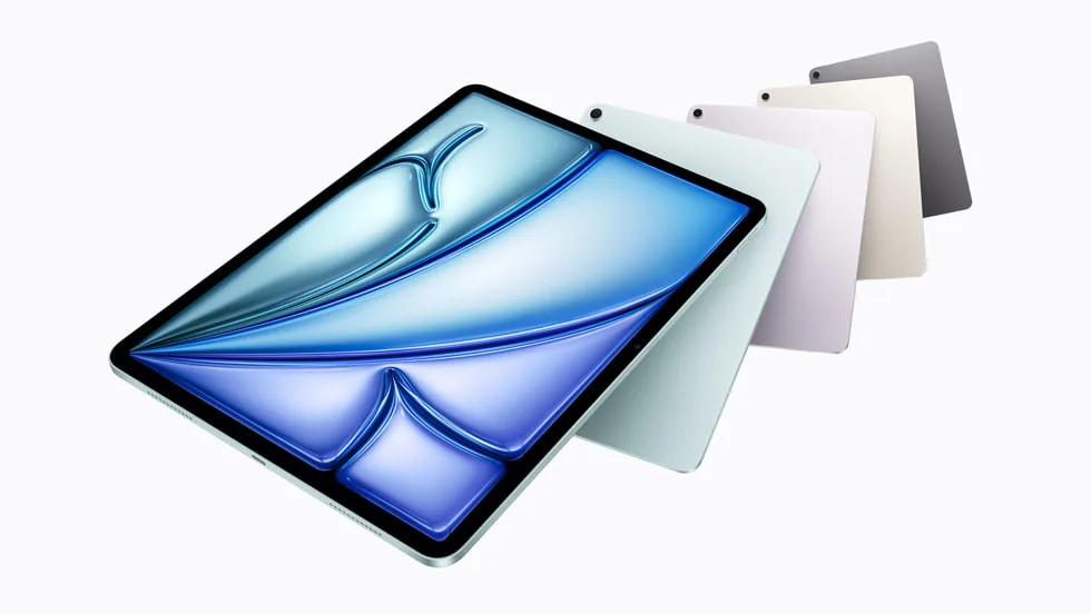 多部 iPad Air 以唔同顏色排開展示
