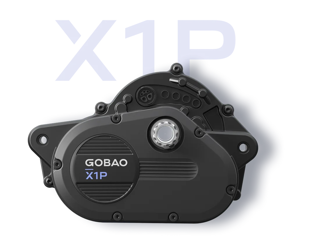 Gobao X1P MGU 中置摩打產品 render,黑色外殼上有 X1P 字樣。