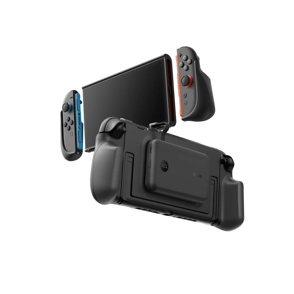 Belkin Charging Grip 裝喺 Switch 2 上，外置電池吸喺機背