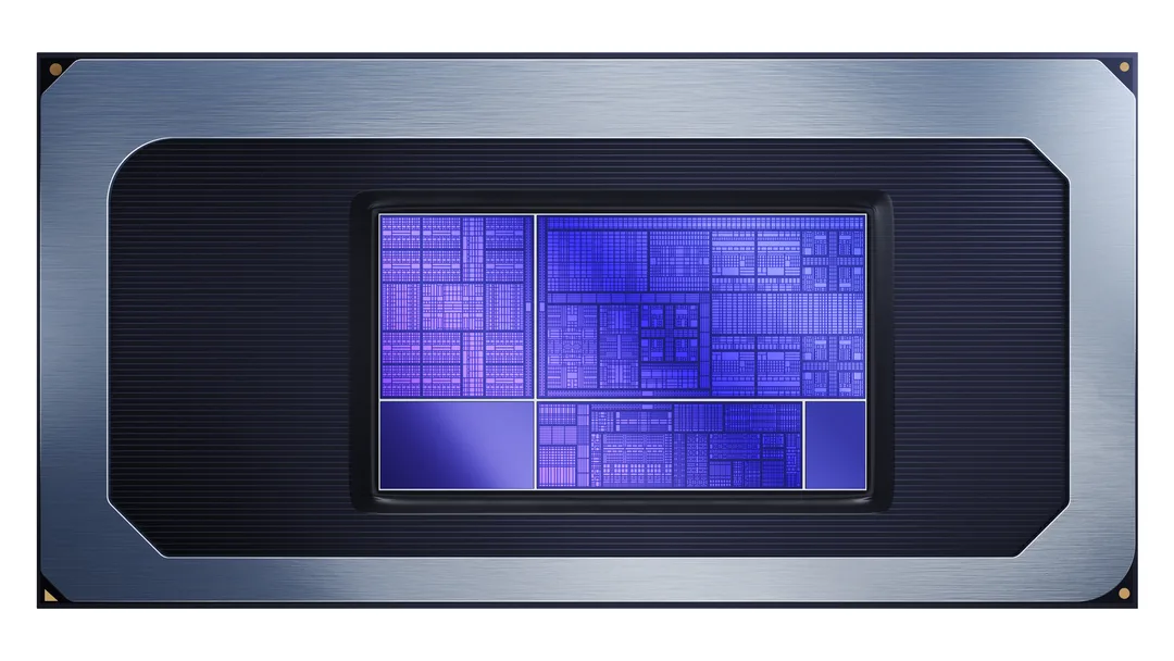 Intel Core Ultra Series 3 處理器示意圖，展示 Panther Lake 晶片封裝