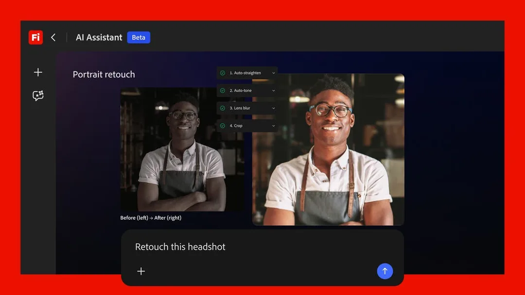 Firefly AI Assistant beta 喺單一對話介面處理創作 workflow 嘅示意圖