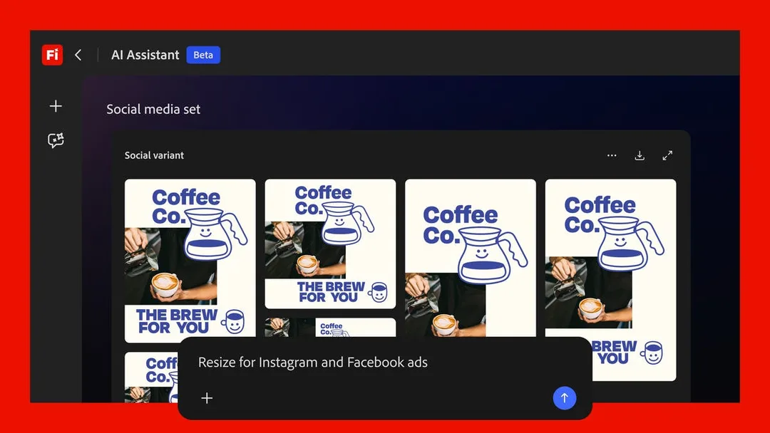 Adobe Creative Skills 示意圖,展示用 prompt 執行多步創作流程