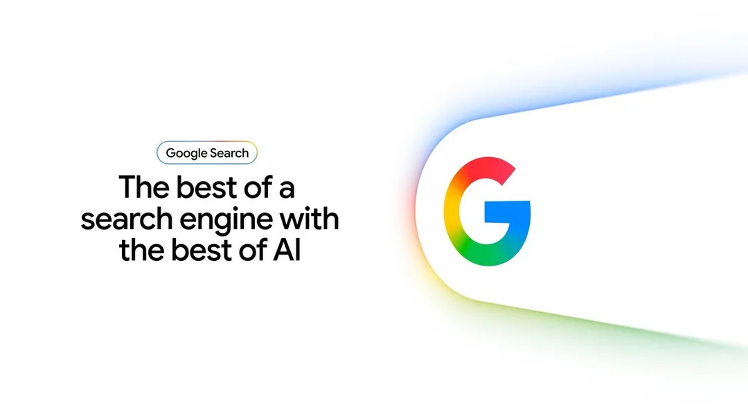 Google 官方 Search AI 主圖,畫面寫住搜尋引擎同 AI 嘅結合