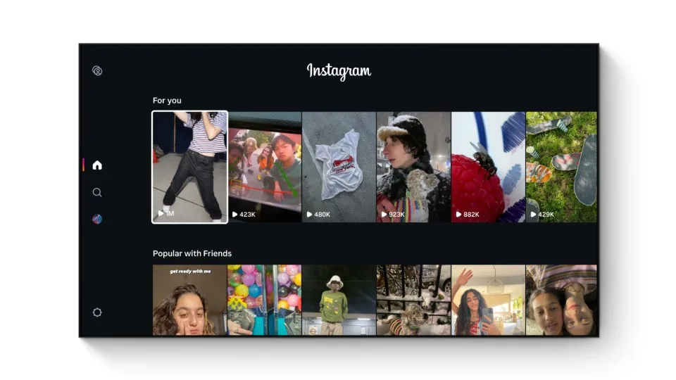 Instagram for TV 首頁以橫列方式顯示多段 Reels 內容