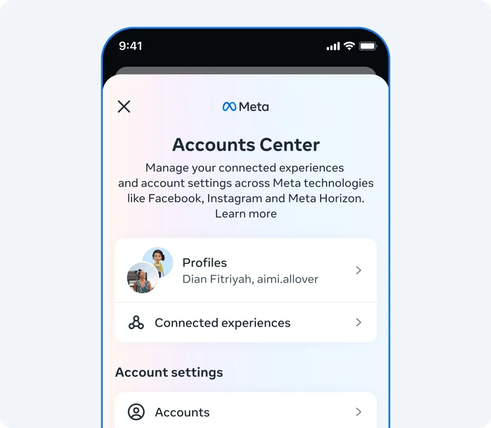 Meta Accounts Center 首頁設定截圖