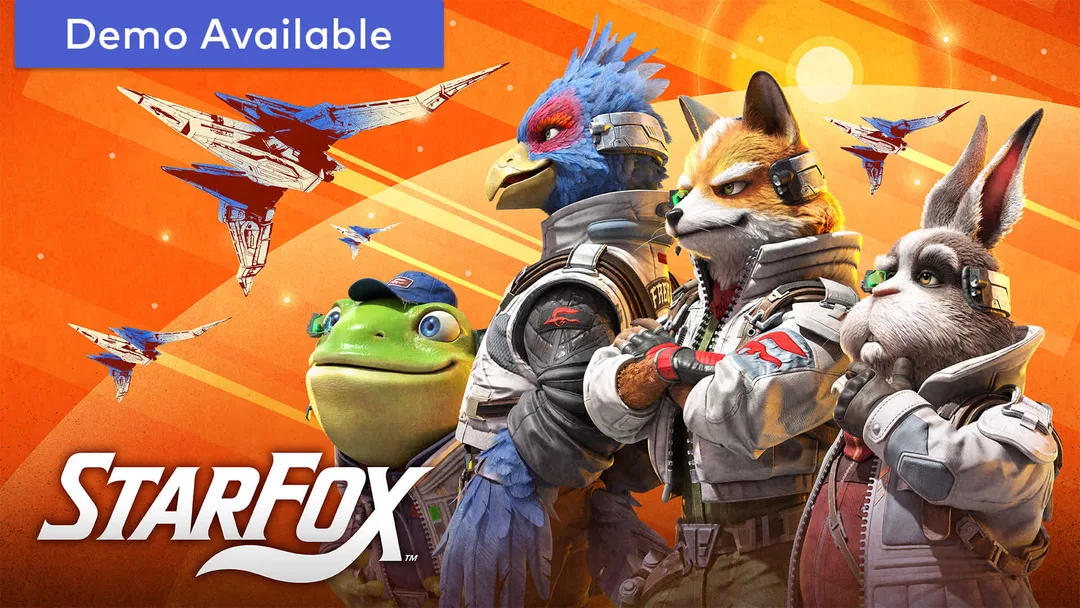 官方《Star Fox》產品圖，Fox McCloud 駕住 Arwing 發射綠色雷射
