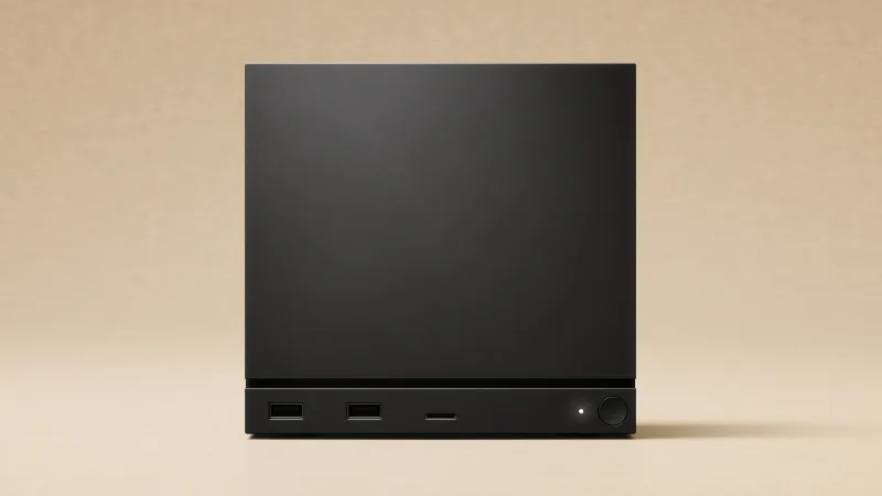 Steam Machine 官方產品圖,黑色細機身放喺畫面中央