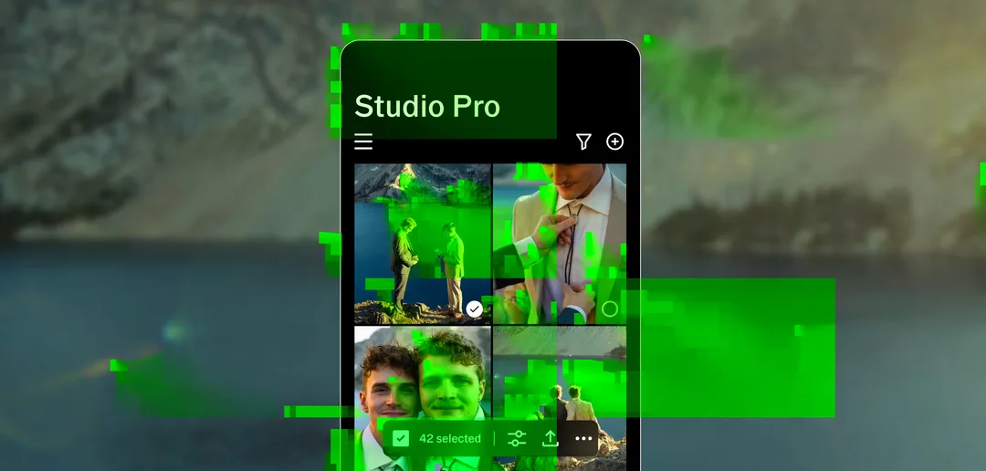 Studio Pro app 畫面展示一組婚禮相片嘅 batch 修圖介面