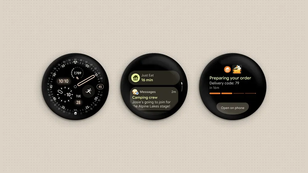 Pixel Watch 上顯示外賣進度嘅 Live Updates 範例