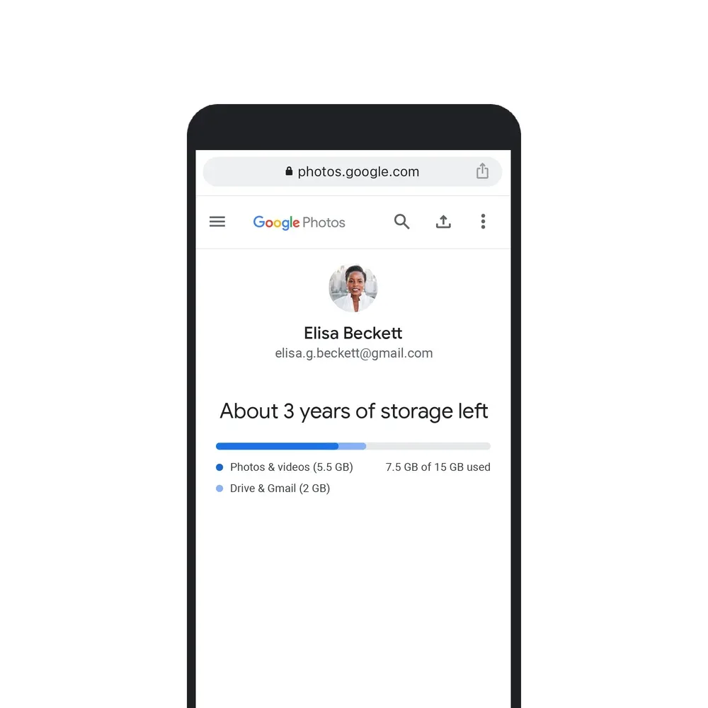 Google Photos 入面嘅儲存空間估算畫面,顯示帳戶容量仲可以用幾耐