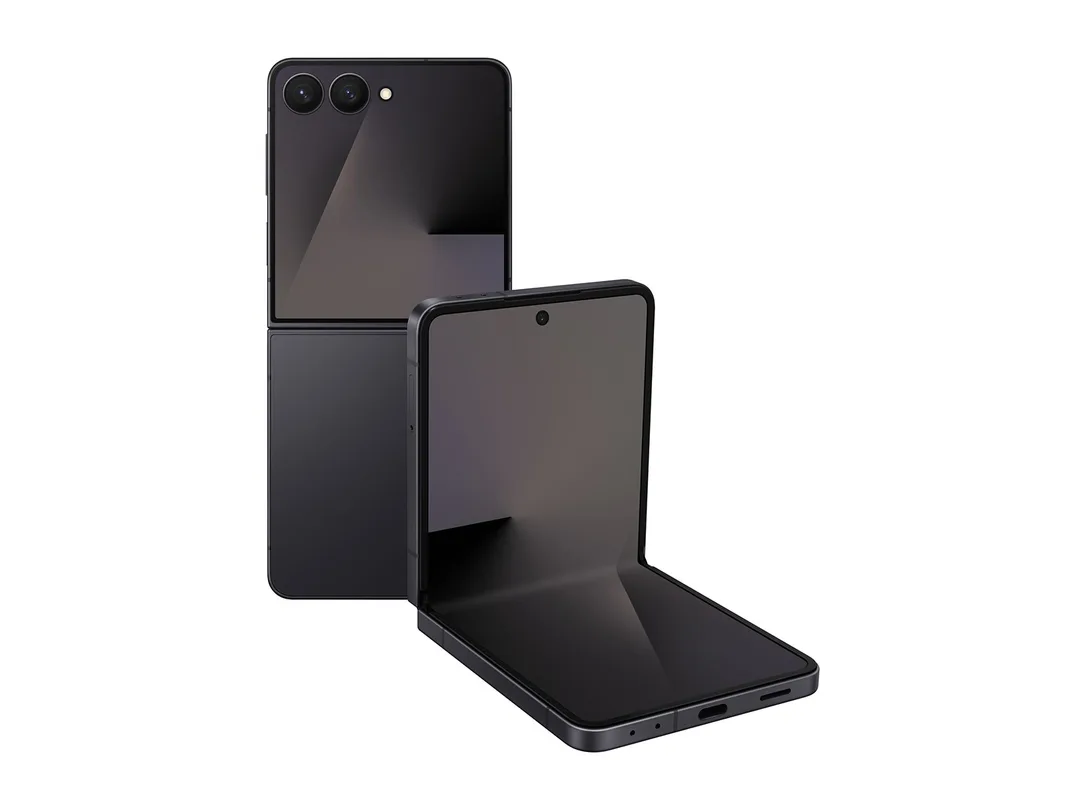 Galaxy Z Flip7 官方產品圖,機身半摺顯示 Cover Screen