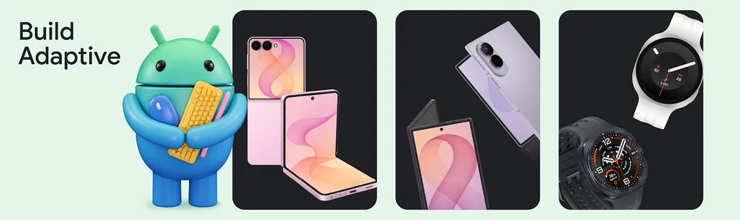 Android Build Adaptive 圖像，展示多款 Samsung 摺機同手錶外形
