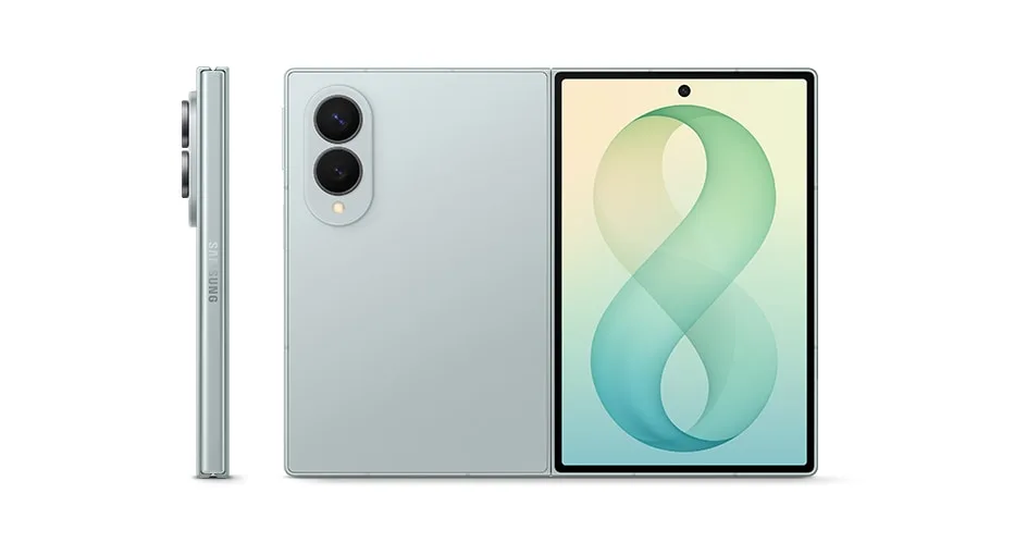 琥珀綠 Galaxy Z Fold8 展開同摺合後嘅官方產品圖