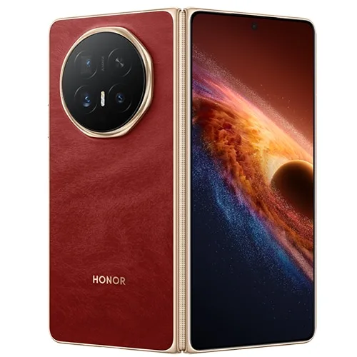 HONOR Magic V6 官方產品圖,展示紅色摺機機身;呢張係現有產品圖,唔係傳聞闊身新機。
