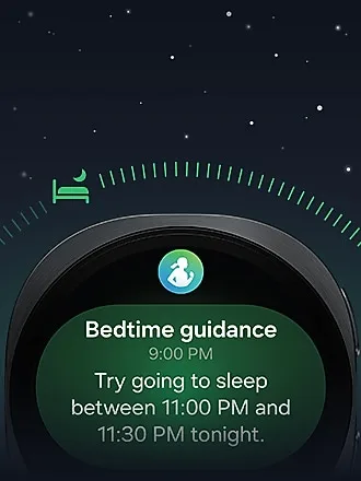 Galaxy Watch 顯示 Samsung Health 睡眠時間指引介面