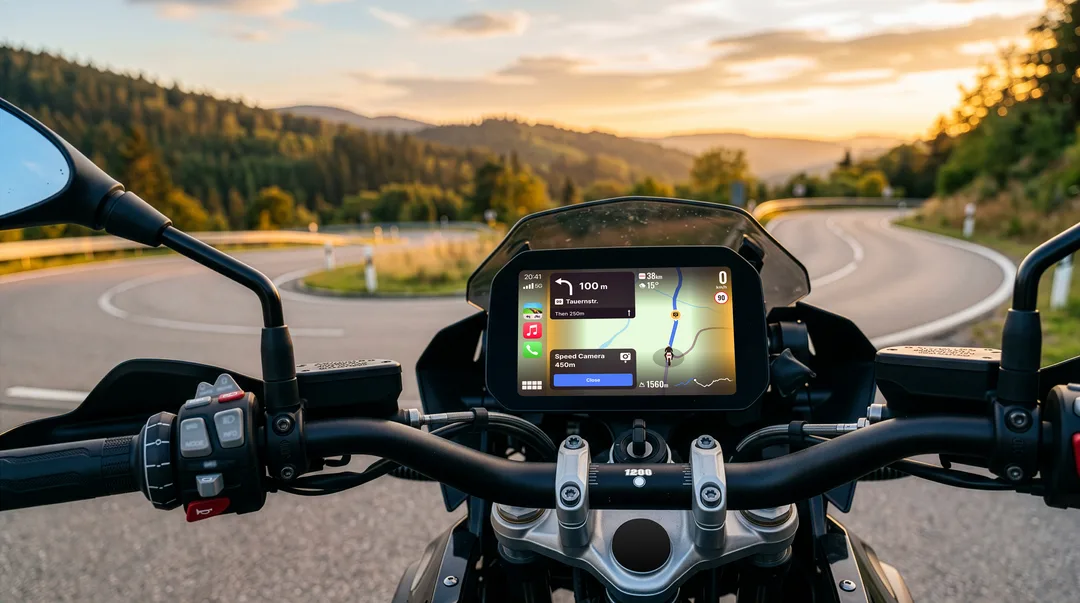 Sygic Motorbike Mode 喺 CarPlay 屏幕顯示電單車導航介面