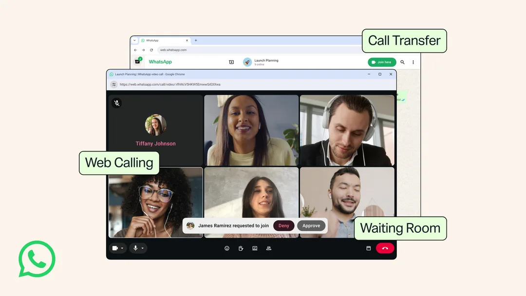 WhatsApp Web 語音同視像通話新功能官方示意圖
