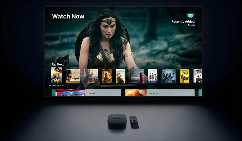 Apple TV 4K 同電視畫面展示 4K HDR 內容