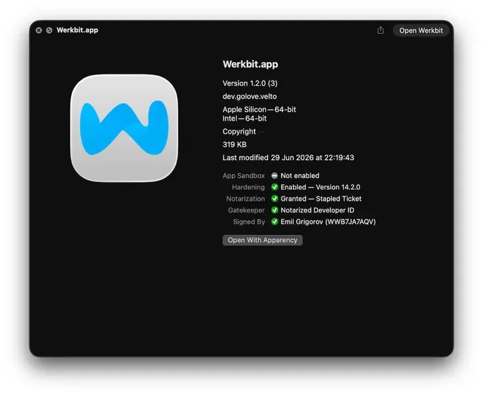 Jamf 顯示 Werkbit dropper 嘅 Developer ID 同 notarization 簽名資料
