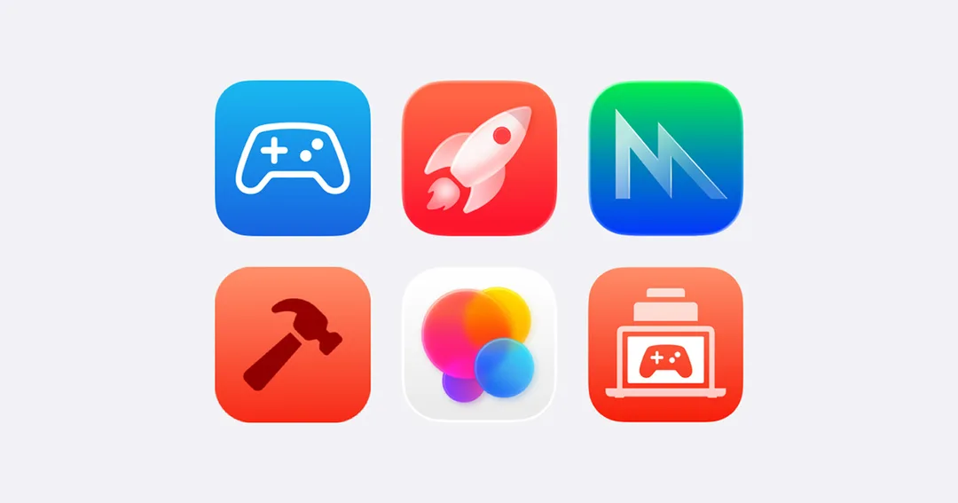Apple 遊戲開發工具官方頁面配圖,展示多款 Apple 裝置