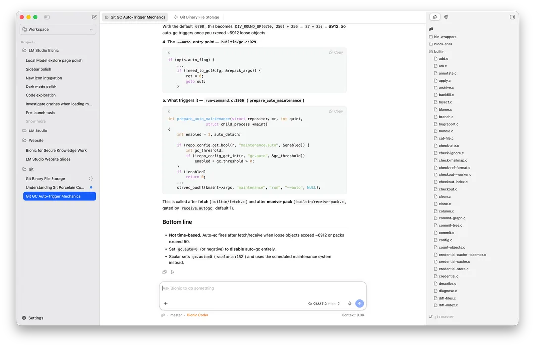 Bionic Code project 顯示程式碼修改同 agent 工作進度
