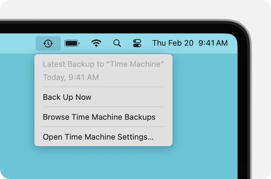 Time Machine 選單顯示 Mac 最新備份已經完成