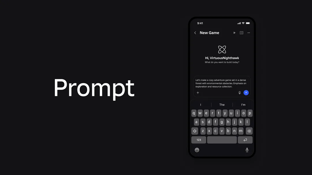 用戶喺手機版 Roblox Build 輸入遊戲概念 prompt