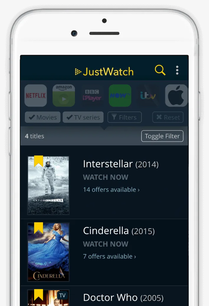 JustWatch app 入面嘅 WatchList 功能截圖
