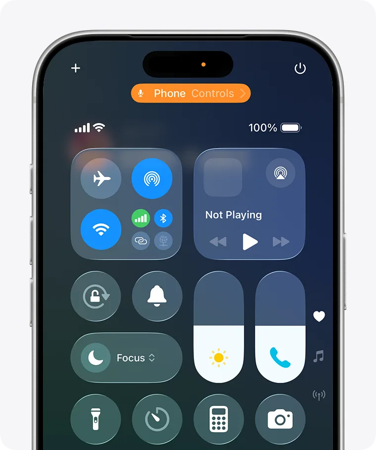iPhone 控制中心頂部顯示通話控制項入口