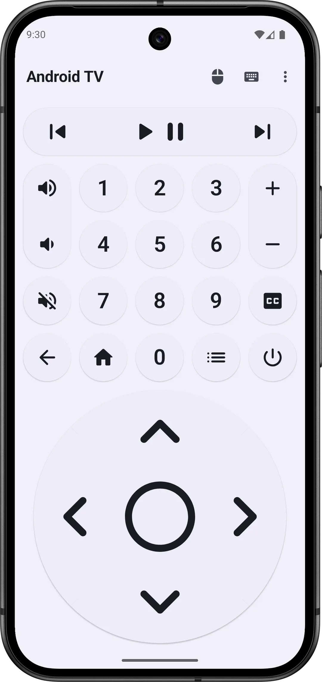 Bluetooth Remote 手機截圖,見到 Android TV 遙控介面