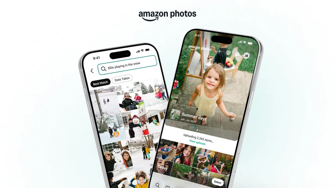 Amazon Photos 新版 app 介面,畫面見到相片搜尋同回憶整理