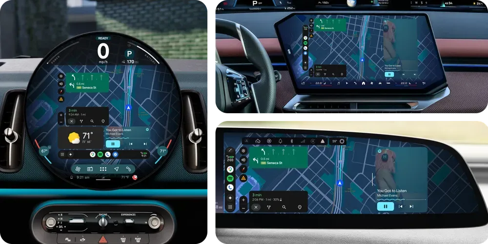 Android Auto 適配唔同形狀車機屏幕嘅官方示意圖