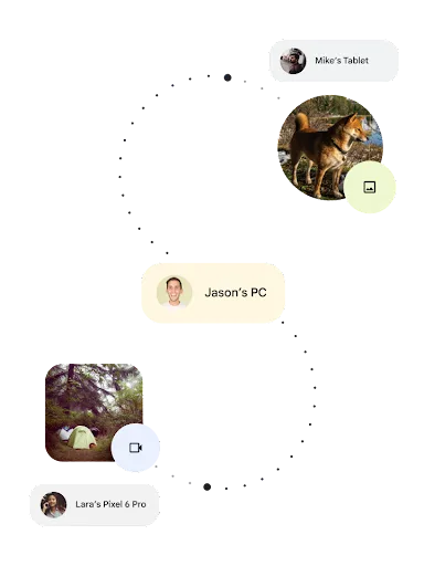 Quick Share 示意圖,Pixel、平板同 PC 之間互傳檔案