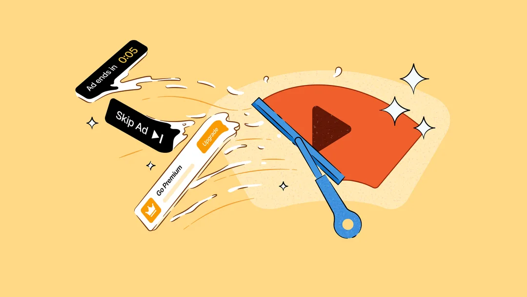 DuckDuckGo 官方配圖，用剪刀剪走 YouTube 廣告提示