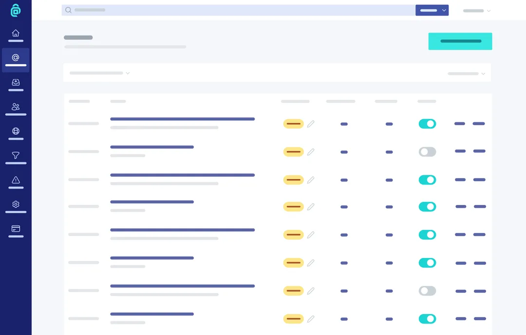 addy.io 後台用 alias 管理唔同收件地址嘅示意畫面