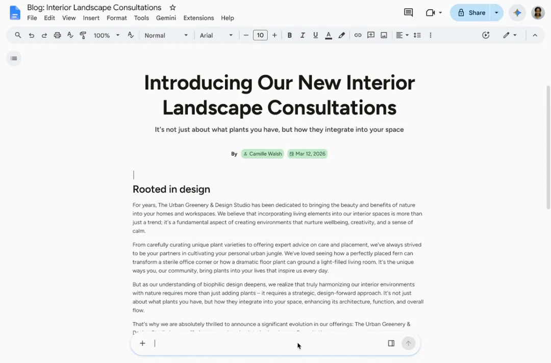 Google Docs 入面用 Gemini 按文件內容生成圖片同資訊圖表嘅操作示範