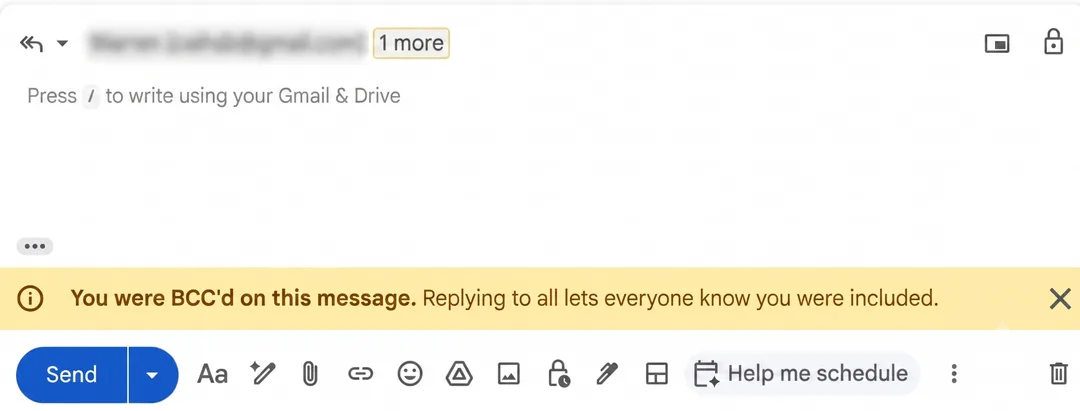 Gmail 喺 BCC 收件人撳全部回覆時顯示警告提示