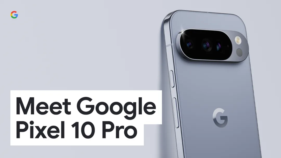Google 官方 Pixel 10 Pro 系列宣傳圖，幾部手機排喺畫面中間