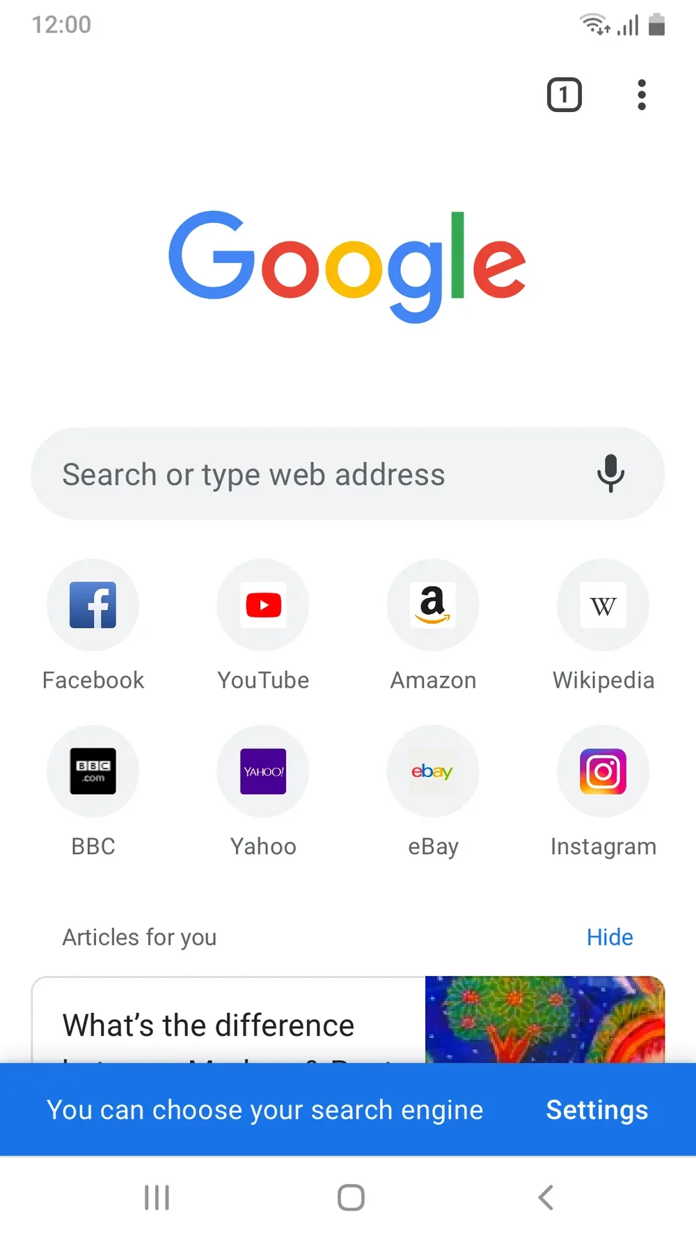 Chrome 入面提示用戶揀預設搜尋器嘅官方畫面