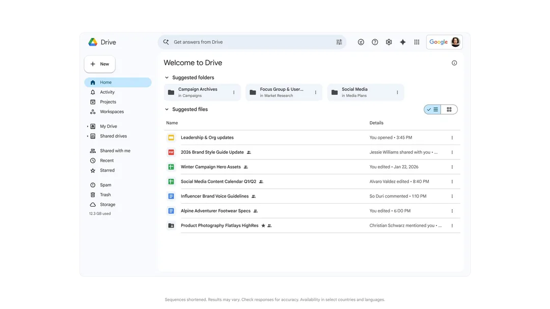 Google Drive 入面嘅 AI Overview 搜尋摘要介面截圖