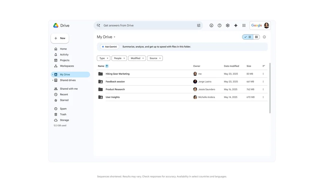 Google Drive 入面 Ask Gemini 追問文件內容嘅介面截圖