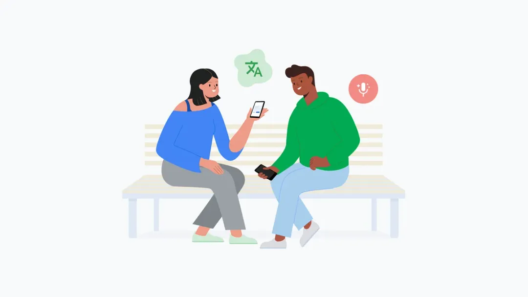 Google 官方示意圖,展示 Translate 用 AI 支援即時對話同語言練習