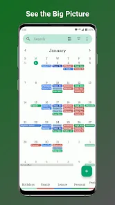 Fossify Calendar Play Store 截圖，顯示月曆同 widget 介面