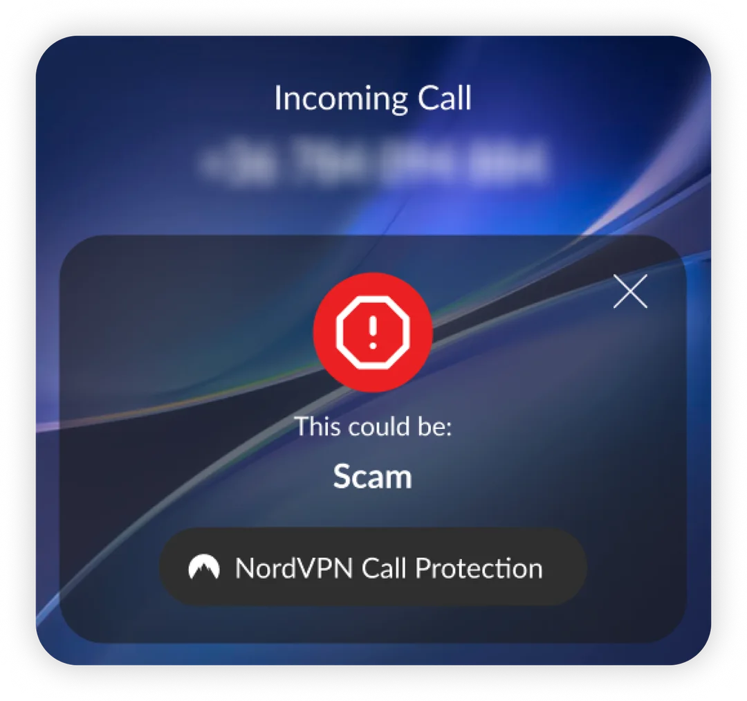 NordVPN Call Protection 喺來電畫面標示可能係 scam 嘅警告